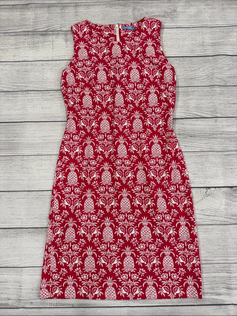 J. McLaughlin Red White Pineapple Print Sheath Dress Sleeveless Size S - Picture 1 of 6